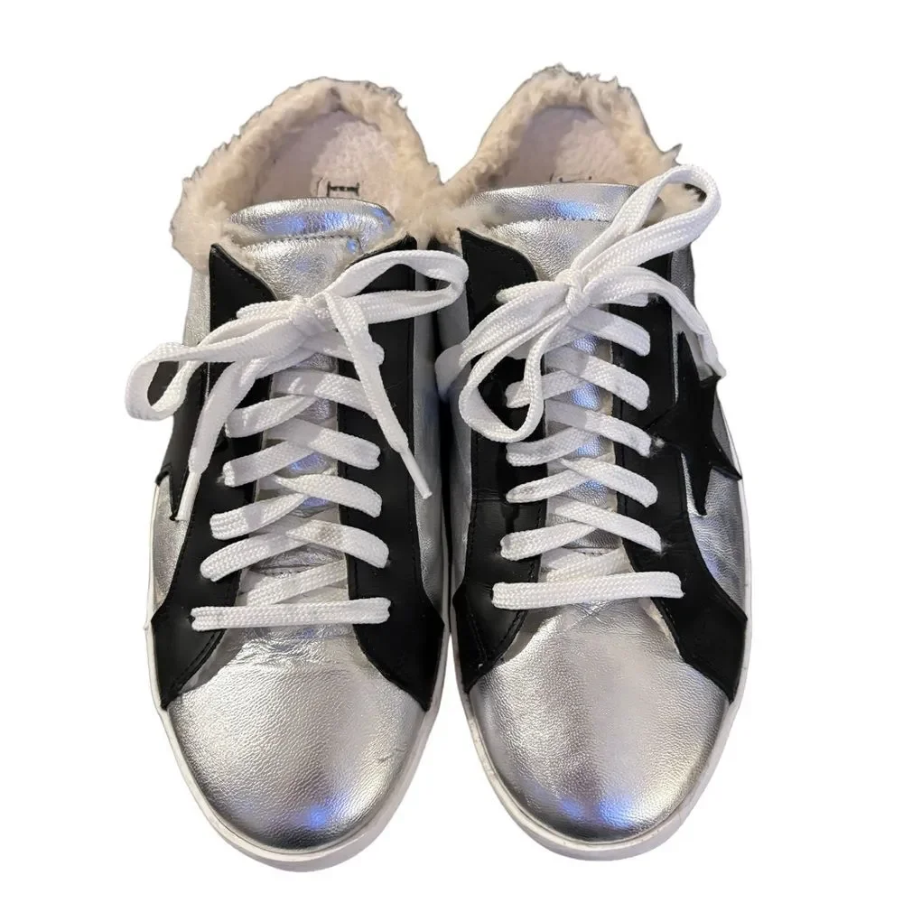 L’idea by Lori Silver Leather Slide Fleece Lined Sneakers Sz 40